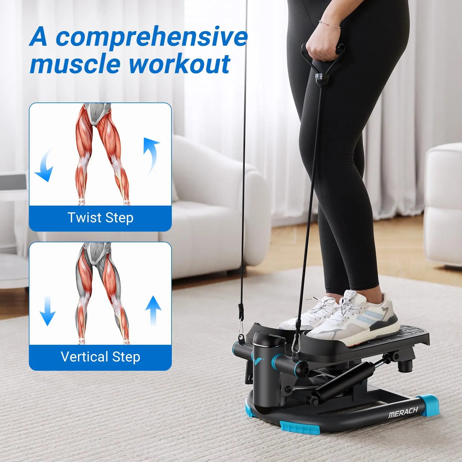 MERACH Dual-Action Stepper – 330LBS Capacity with Resistance Bands for Home Workout