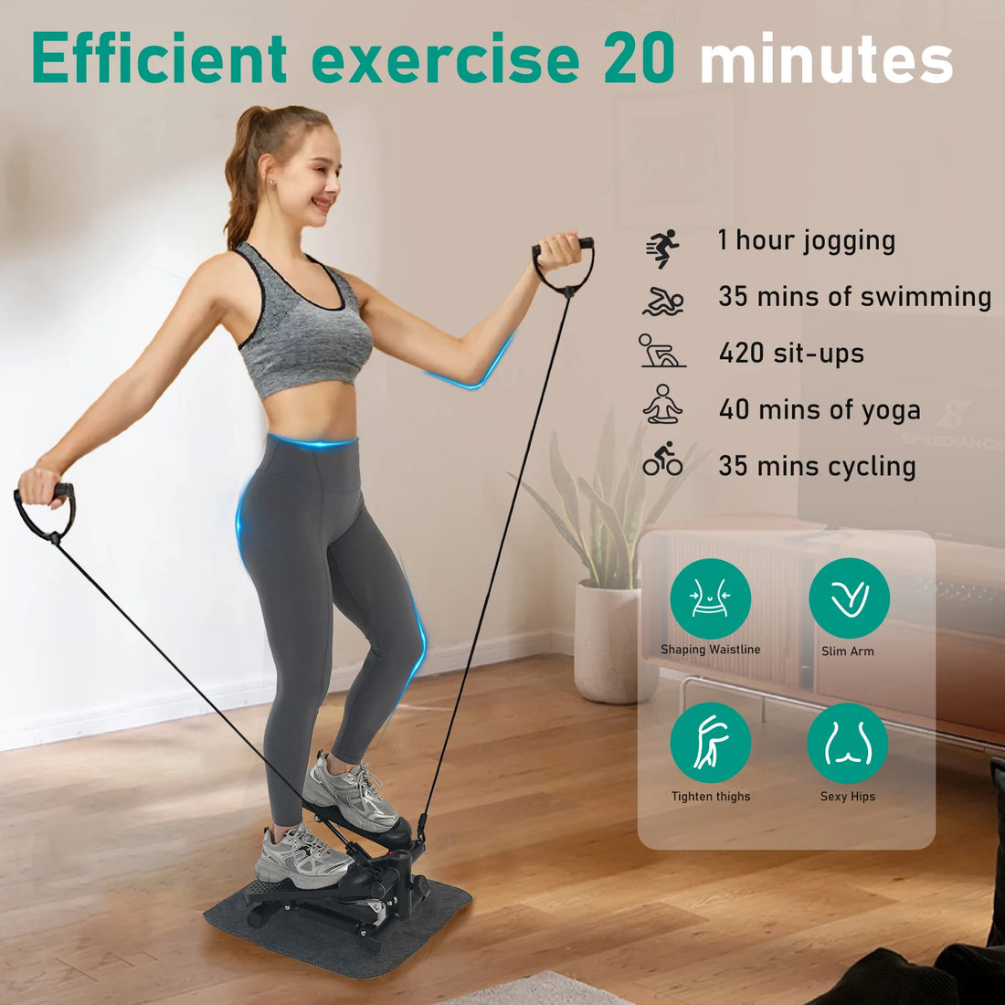 Mini Stepper Exercise Machine with LCD & Resistance Bands