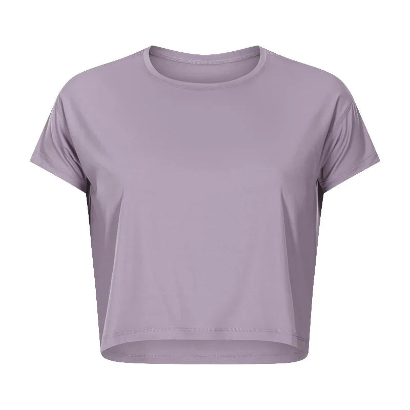Women’s Seamless Yoga Crop Top – Quick-Dry Short Sleeve Gym & Running Shirt