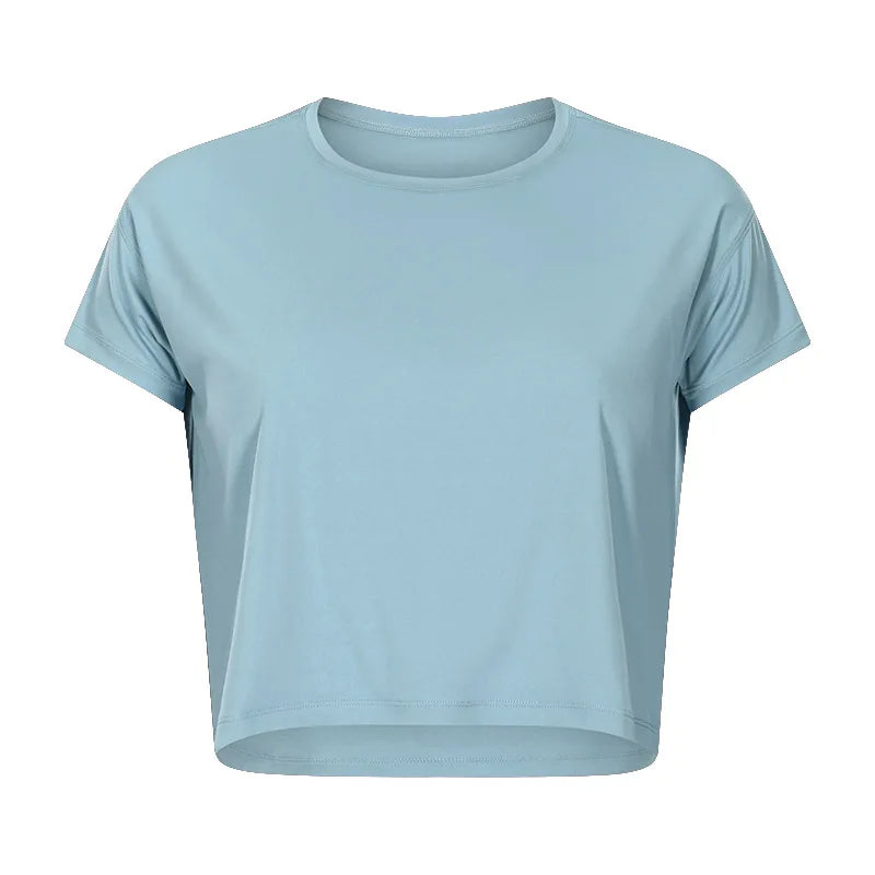 Women’s Seamless Yoga Crop Top – Quick-Dry Short Sleeve Gym & Running Shirt