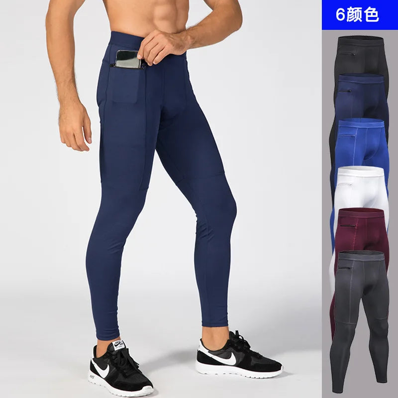 Men’s Compression Workout Pants – Slim Fit Gym Leggings with Pocket