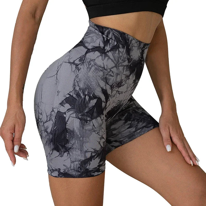 Tie-Dye High-Waist Yoga Shorts – Women's Push-Up Gym & Workout Leggings