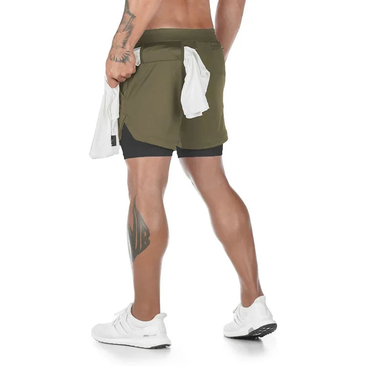 Men’s 2-in-1 Camo Running Shorts – Quick-Dry Gym & Training Fitness Shorts