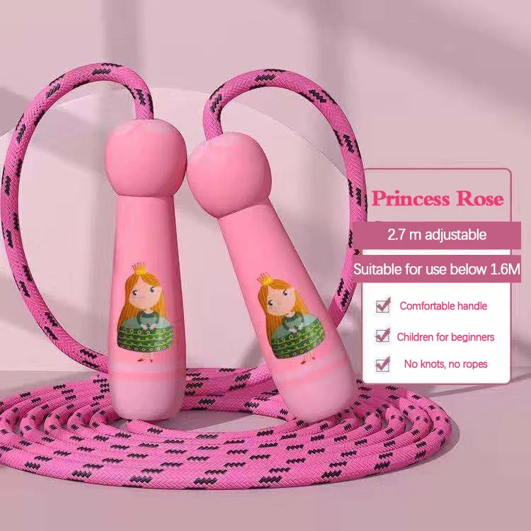 Adjustable Kids Jump Rope – Cotton Rope with Cartoon Wooden Handles