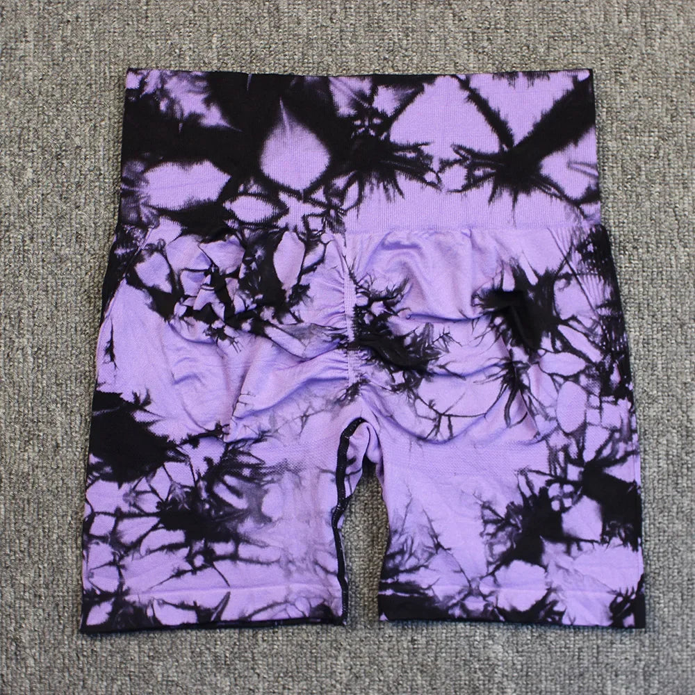 Tie-Dye High-Waist Yoga Shorts – Women's Push-Up Gym & Workout Leggings