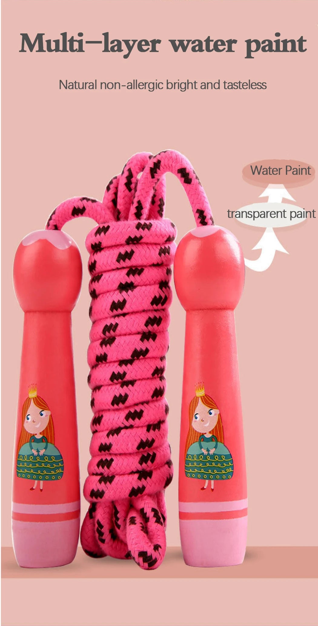 Adjustable Kids Jump Rope – Cotton Rope with Cartoon Wooden Handles