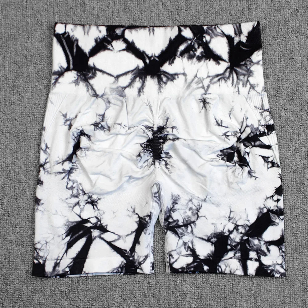 Tie-Dye High-Waist Yoga Shorts – Women's Push-Up Gym & Workout Leggings