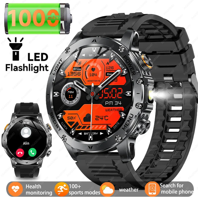 Military Sports Smartwatch – 1000mAh, BT Calling, IP68 Waterproof, HUAWEI-Compatible