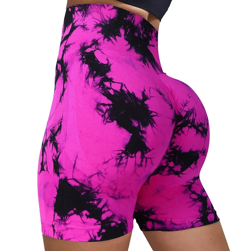 Tie-Dye High-Waist Yoga Shorts – Women's Push-Up Gym & Workout Leggings