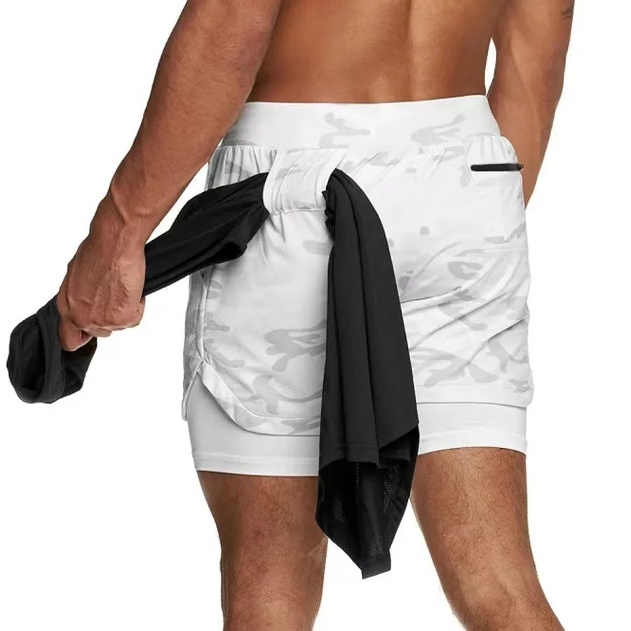 Men’s 2-in-1 Camo Running Shorts – Quick-Dry Gym & Training Fitness Shorts