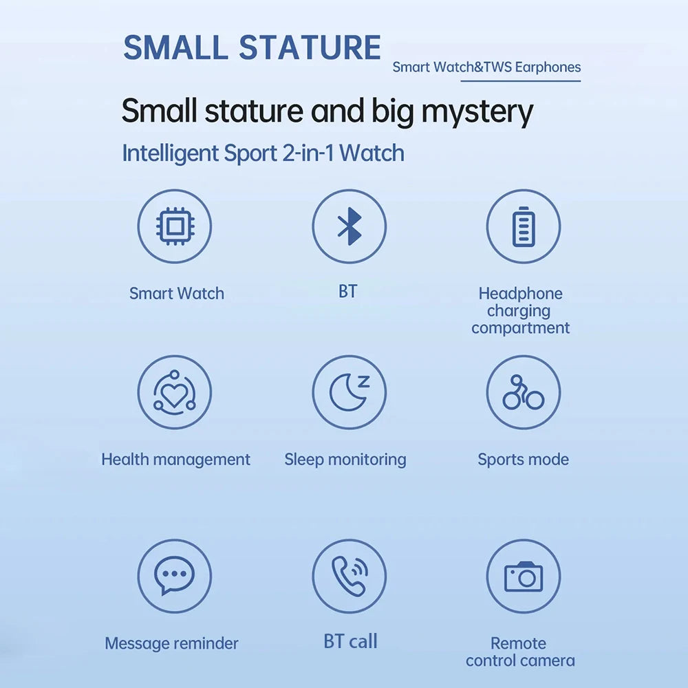 2-in-1 Smartwatch with Built-in Earphones – 1.8" Touchscreen Fitness & Heart Rate Monitor