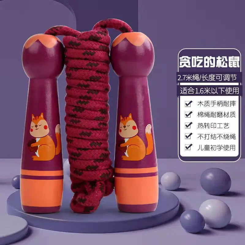 Adjustable Kids Jump Rope – Cotton Rope with Cartoon Wooden Handles