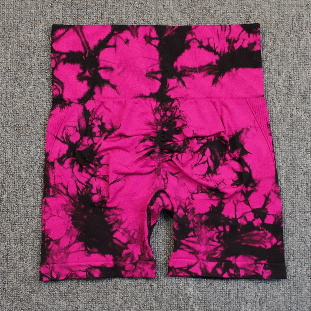 Tie-Dye High-Waist Yoga Shorts – Women's Push-Up Gym & Workout Leggings