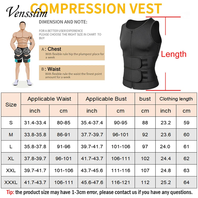 Vensslim Men’s Waist Trainer Vest – Sauna Sweat Compression Shapewear