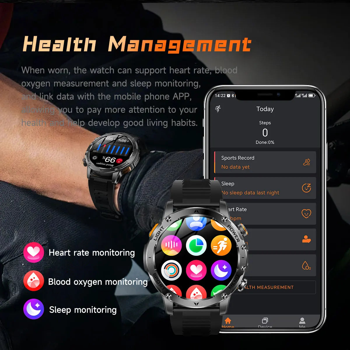 Military Sports Smartwatch – 1000mAh, BT Calling, IP68 Waterproof, HUAWEI-Compatible