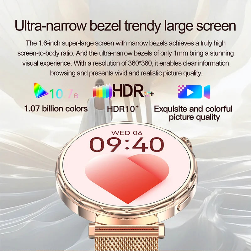 2025 Women’s Bluetooth Smartwatch – 1.6" HD Screen, Fitness & Health Tracker