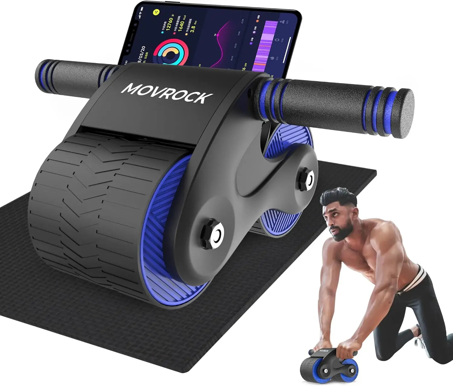 Ab Roller Wheel with Auto Rebound – Core Trainer with Knee Pad for Home Fitness