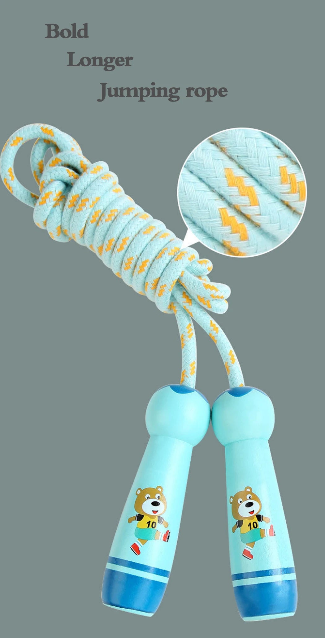Adjustable Kids Jump Rope – Cotton Rope with Cartoon Wooden Handles