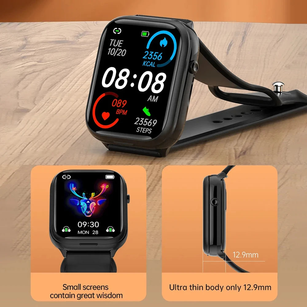 2-in-1 Smartwatch with Built-in Earphones – 1.8" Touchscreen Fitness & Heart Rate Monitor