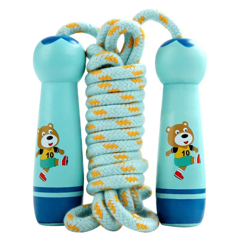 Adjustable Kids Jump Rope – Cotton Rope with Cartoon Wooden Handles