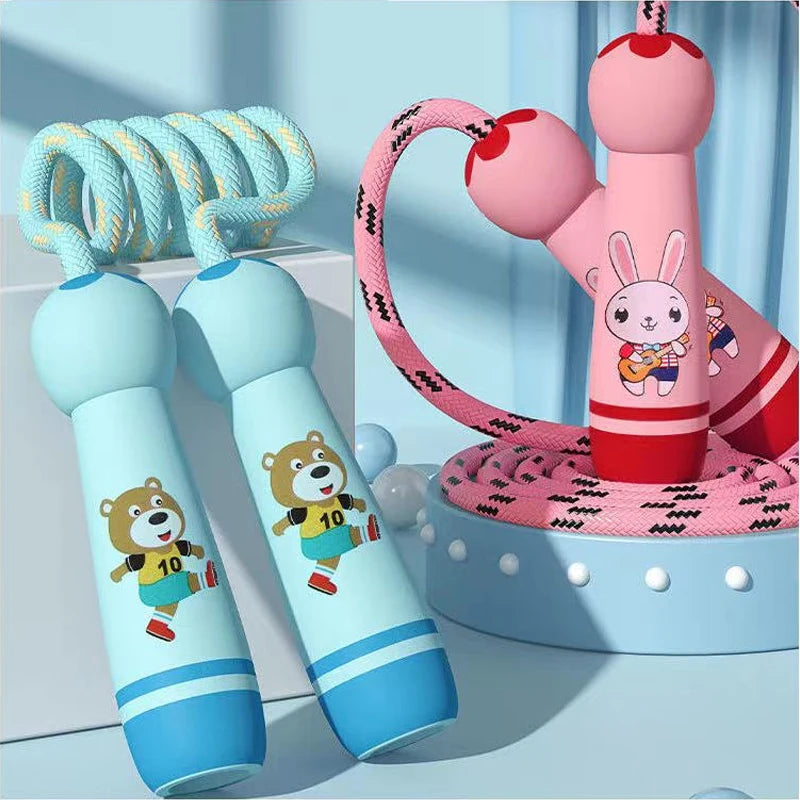 Adjustable Kids Jump Rope – Cotton Rope with Cartoon Wooden Handles