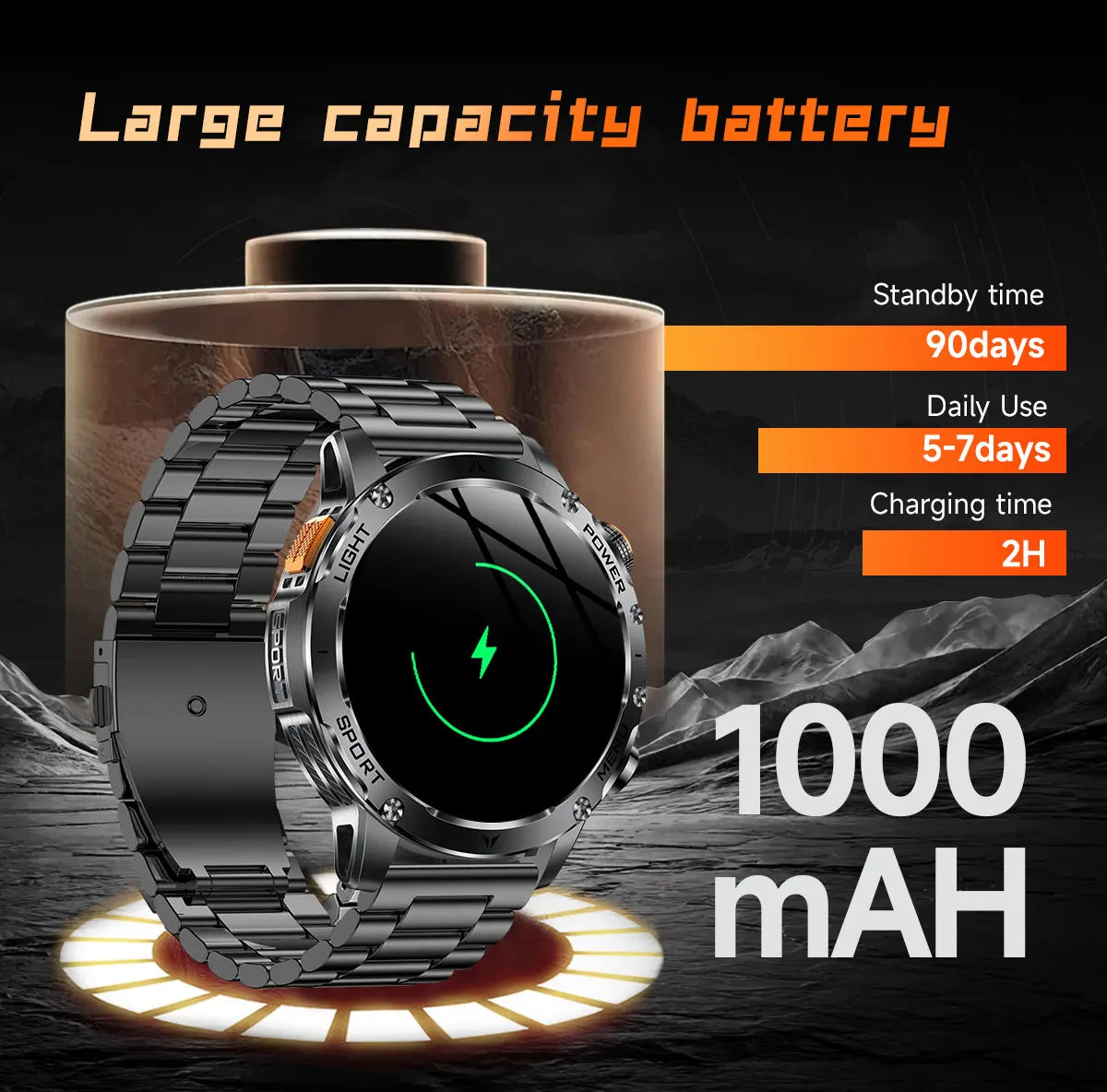Military Sports Smartwatch – 1000mAh, BT Calling, IP68 Waterproof, HUAWEI-Compatible