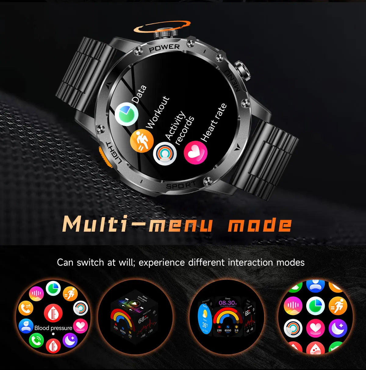 Military Sports Smartwatch – 1000mAh, BT Calling, IP68 Waterproof, HUAWEI-Compatible