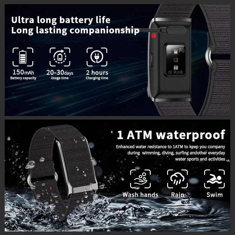 LIGE Smart Watch – Waterproof Fitness Tracker with Heart Rate & BP Monitor