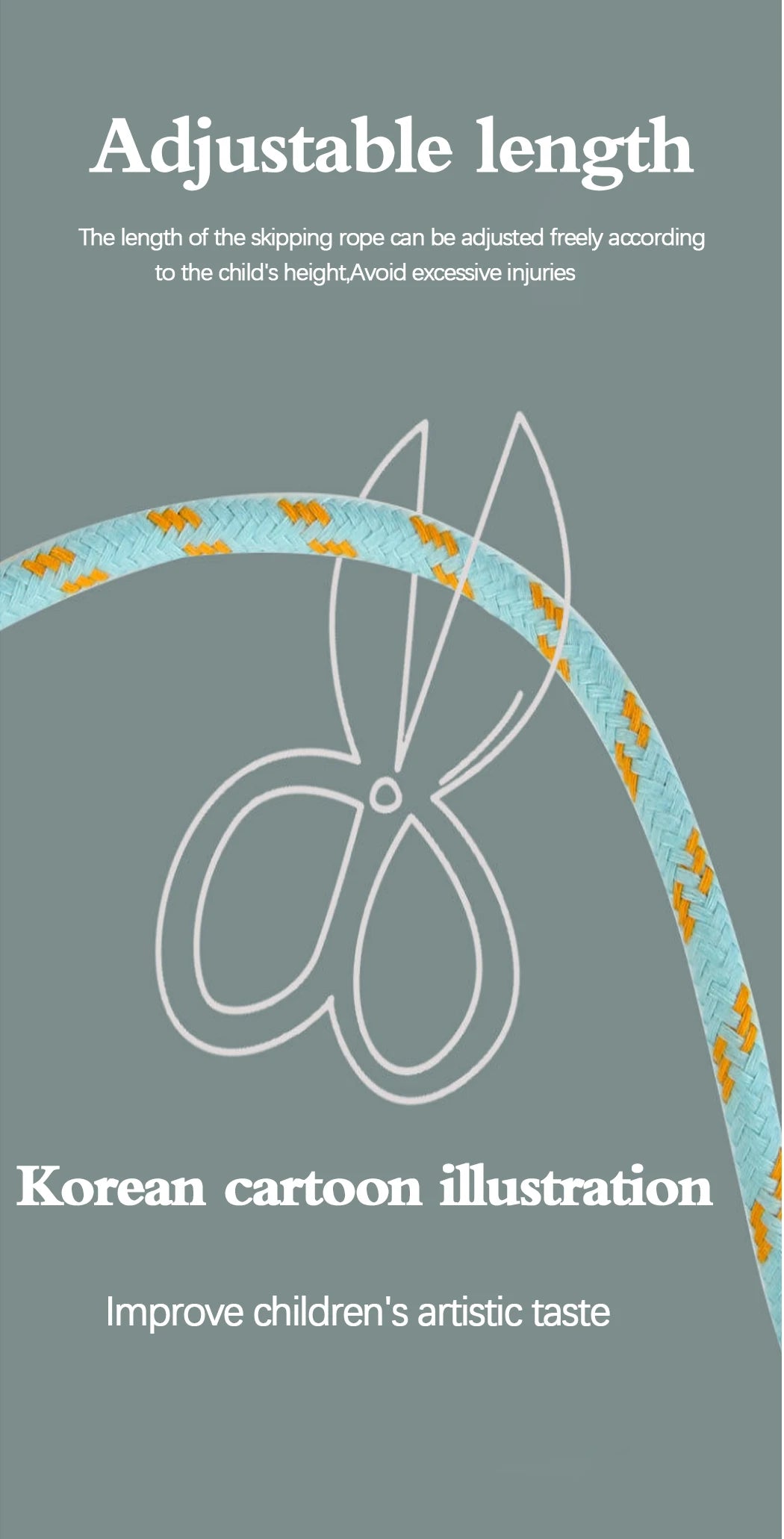 Adjustable Kids Jump Rope – Cotton Rope with Cartoon Wooden Handles