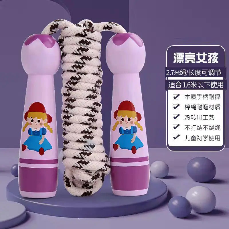 Adjustable Kids Jump Rope – Cotton Rope with Cartoon Wooden Handles