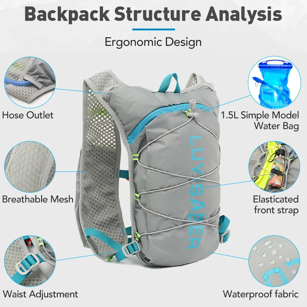 Ultra-Light Hydration Backpack – 1.5L Water Bladder + 500ML Bottle for Outdoor Sports