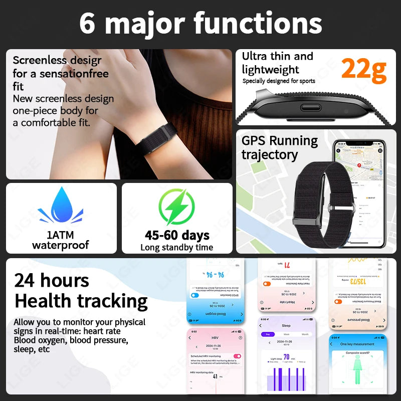 LIGE Smart Watch – Waterproof Fitness Tracker with Heart Rate & BP Monitor