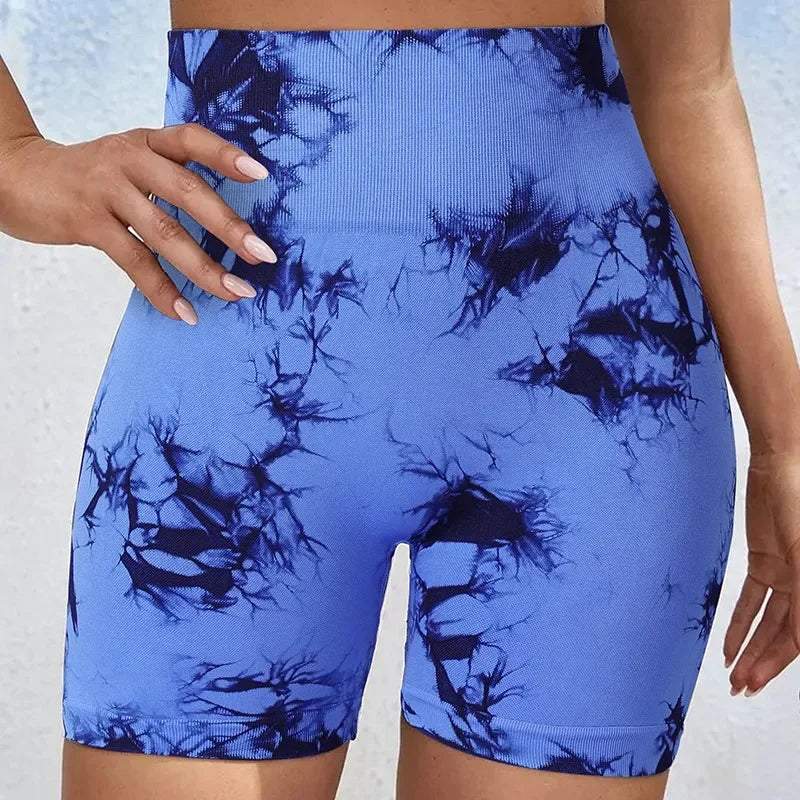 Tie-Dye High-Waist Yoga Shorts – Women's Push-Up Gym & Workout Leggings