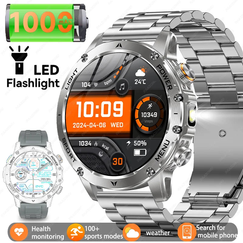 Military Sports Smartwatch – 1000mAh, BT Calling, IP68 Waterproof, HUAWEI-Compatible