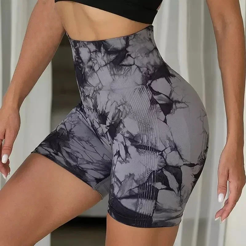 Tie-Dye High-Waist Yoga Shorts – Women's Push-Up Gym & Workout Leggings