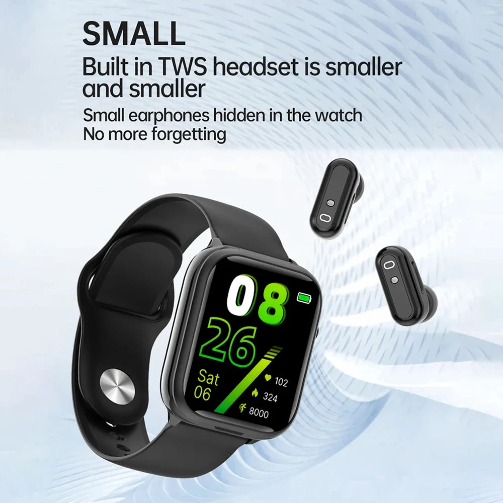 2-in-1 Smartwatch with Built-in Earphones – 1.8" Touchscreen Fitness & Heart Rate Monitor