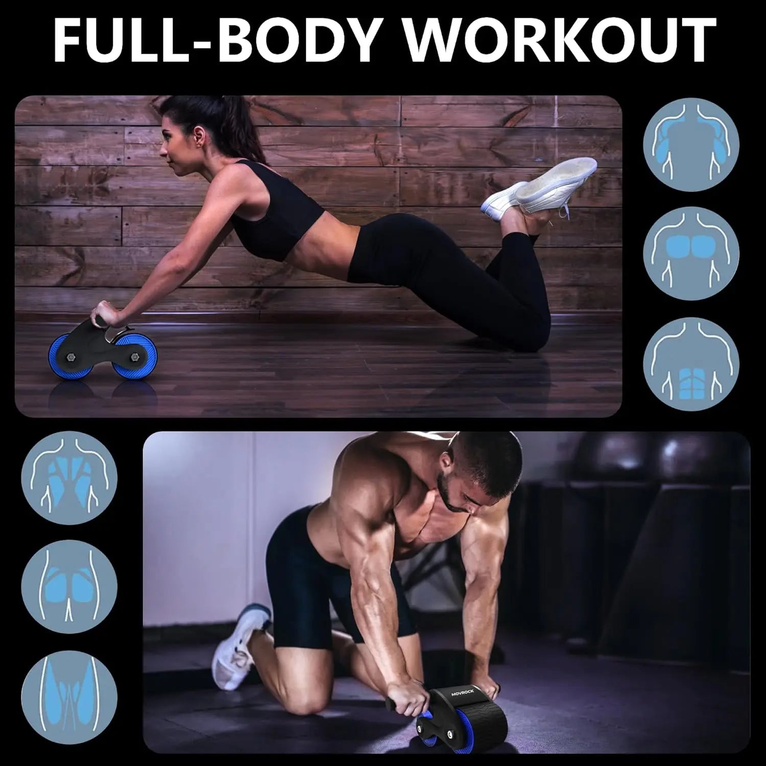 Ab Roller Wheel with Auto Rebound – Core Trainer with Knee Pad for Home Fitness