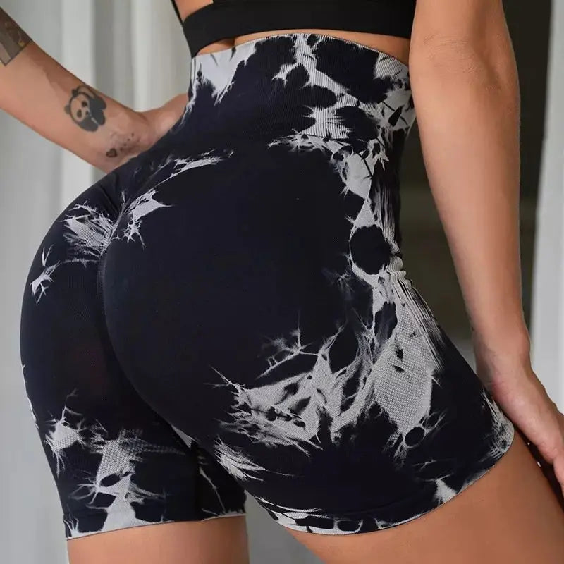 Tie-Dye High-Waist Yoga Shorts – Women's Push-Up Gym & Workout Leggings