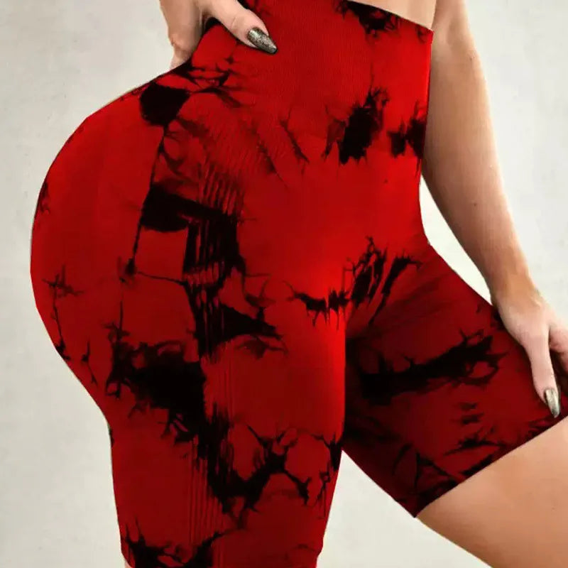 Tie-Dye High-Waist Yoga Shorts – Women's Push-Up Gym & Workout Leggings