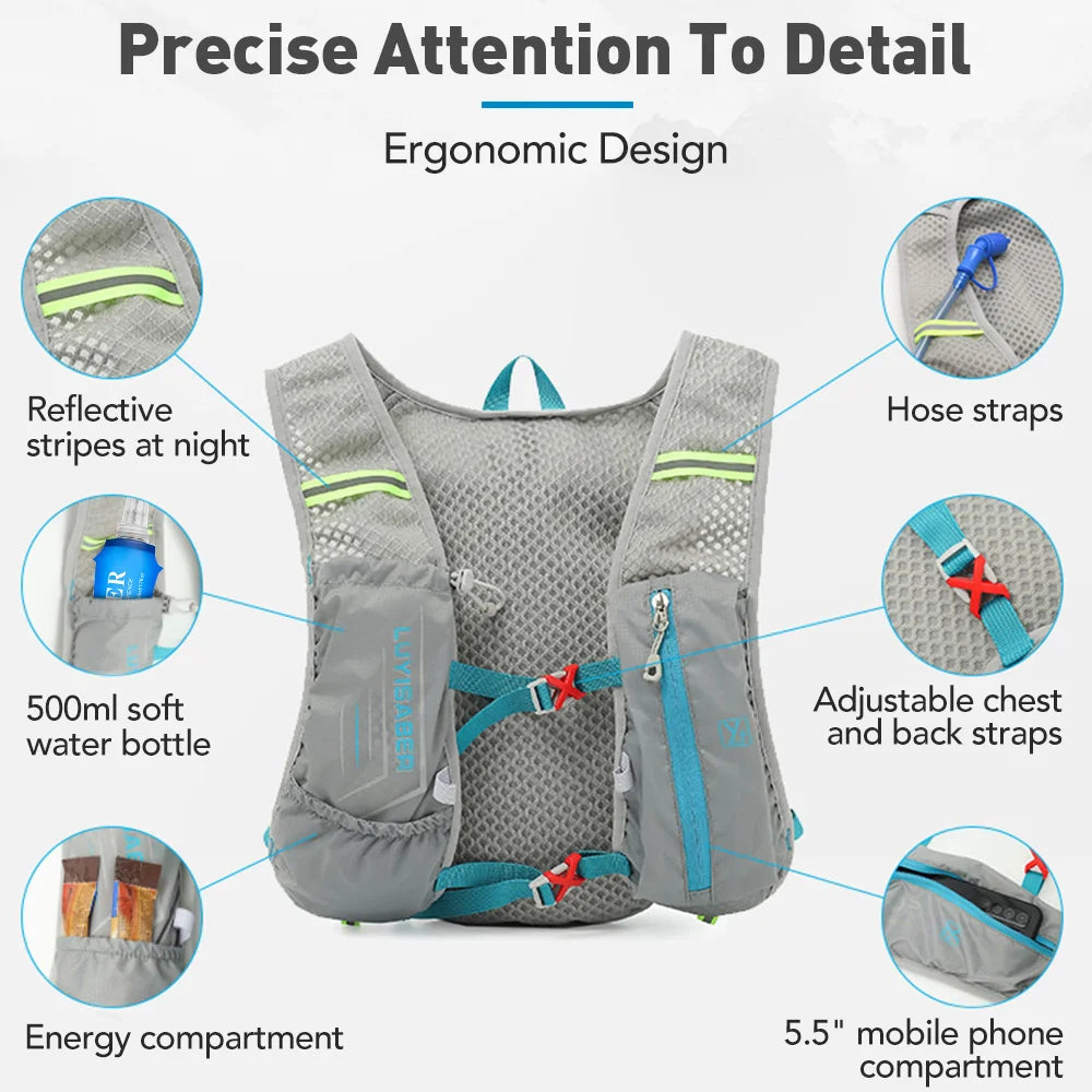 Ultra-Light Hydration Backpack – 1.5L Water Bladder + 500ML Bottle for Outdoor Sports