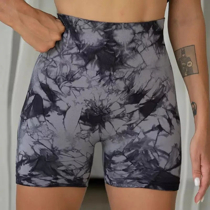 Tie-Dye High-Waist Yoga Shorts – Women's Push-Up Gym & Workout Leggings