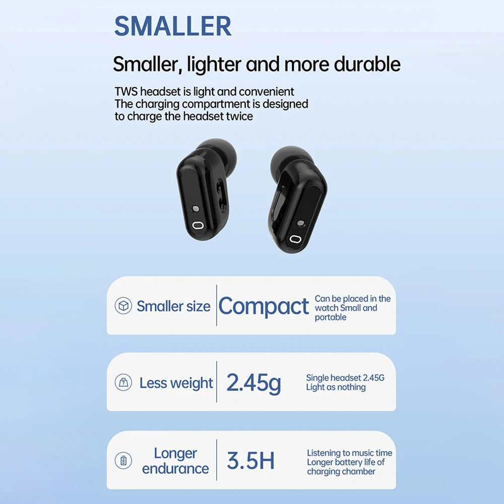 2-in-1 Smartwatch with Built-in Earphones – 1.8" Touchscreen Fitness & Heart Rate Monitor