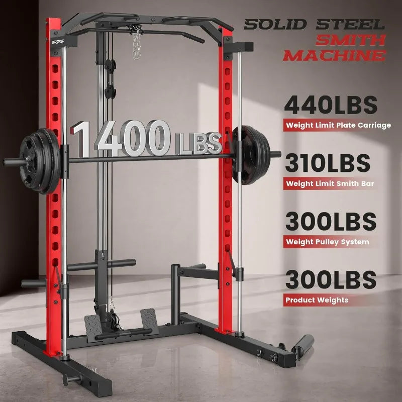 OPPSDECOR All-in-One Smith Machine – Power Rack with Cable System & LAT Pulldown