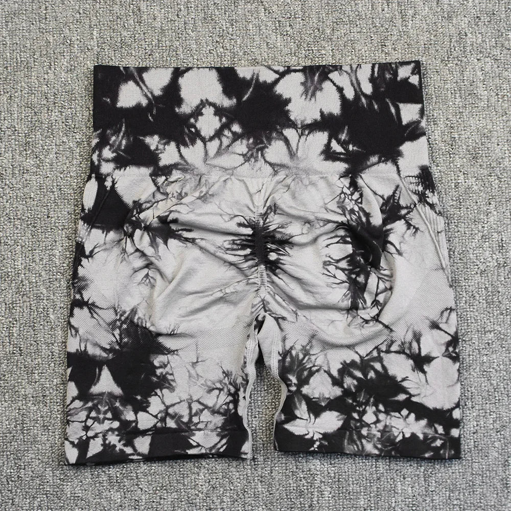 Tie-Dye High-Waist Yoga Shorts – Women's Push-Up Gym & Workout Leggings