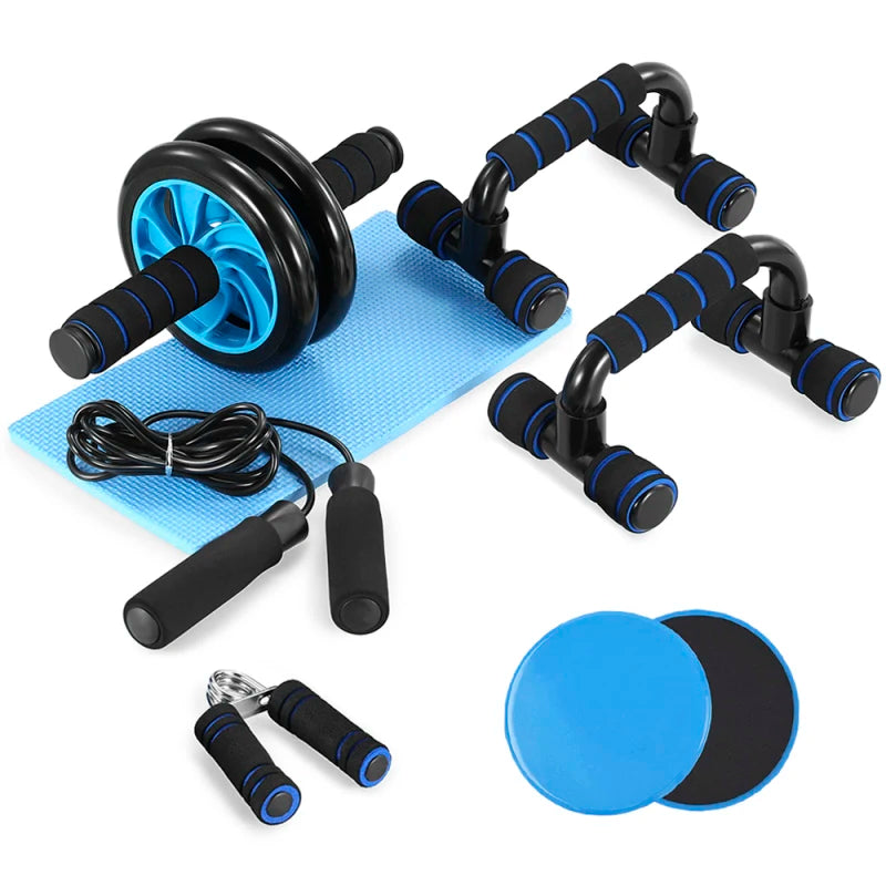 5-in-1 AB Roller Kit – Core Carver Set with Push-Up Bars, Jump Rope, Hand Gripper & Knee Pad
