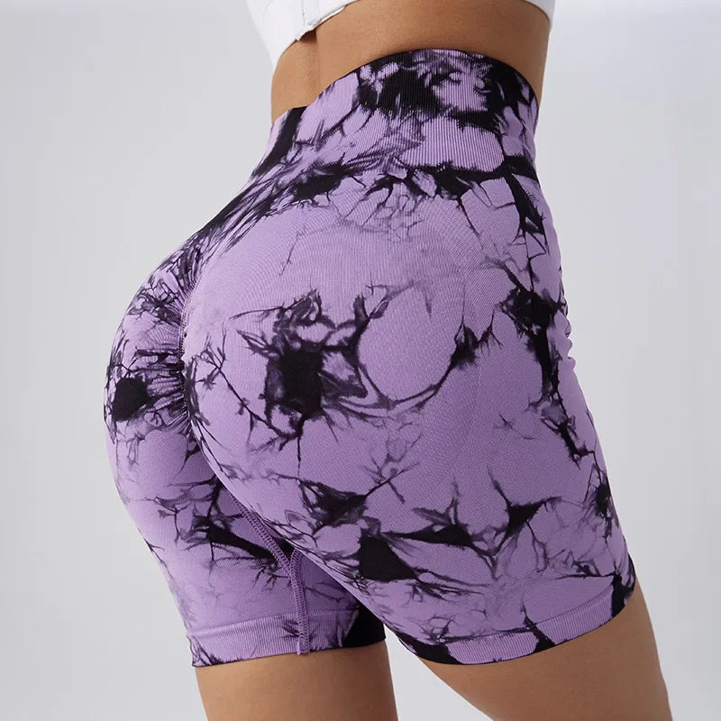 Tie-Dye High-Waist Yoga Shorts – Women's Push-Up Gym & Workout Leggings