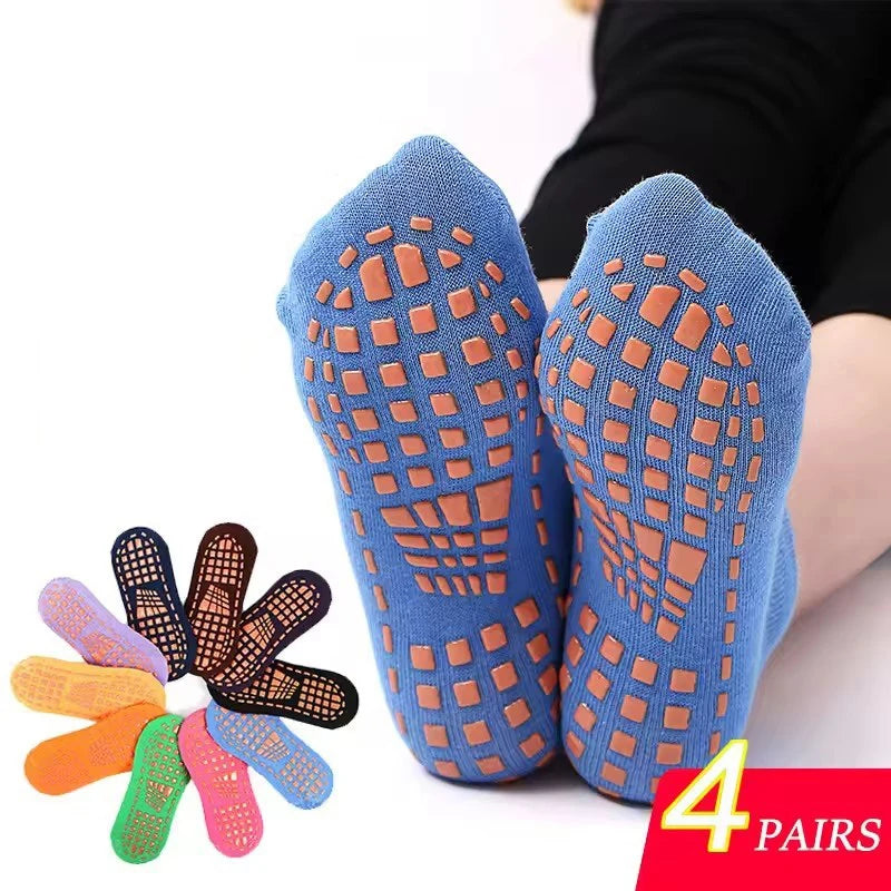 4 Pairs Women’s Cotton Yoga Socks – Non-Slip, Breathable Pilates & Fitness Ankle Socks