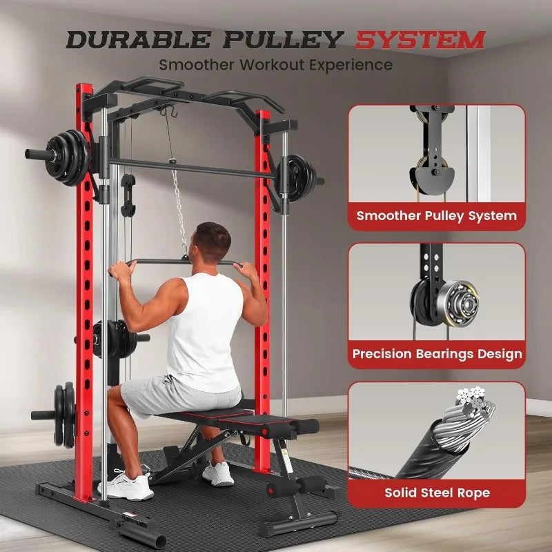 OPPSDECOR All-in-One Smith Machine – Power Rack with Cable System & LAT Pulldown
