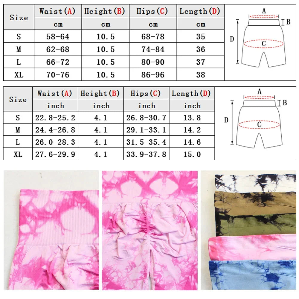 Tie-Dye High-Waist Yoga Shorts – Women's Push-Up Gym & Workout Leggings