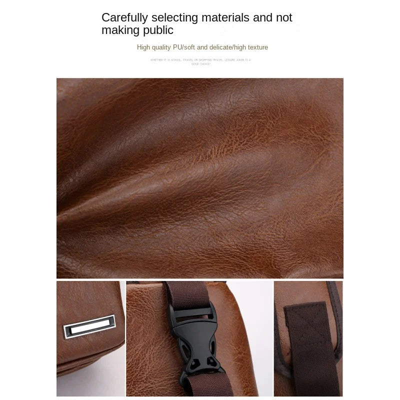 USB Men's Chest Bag – Large Capacity PU Crossbody with Charging Port